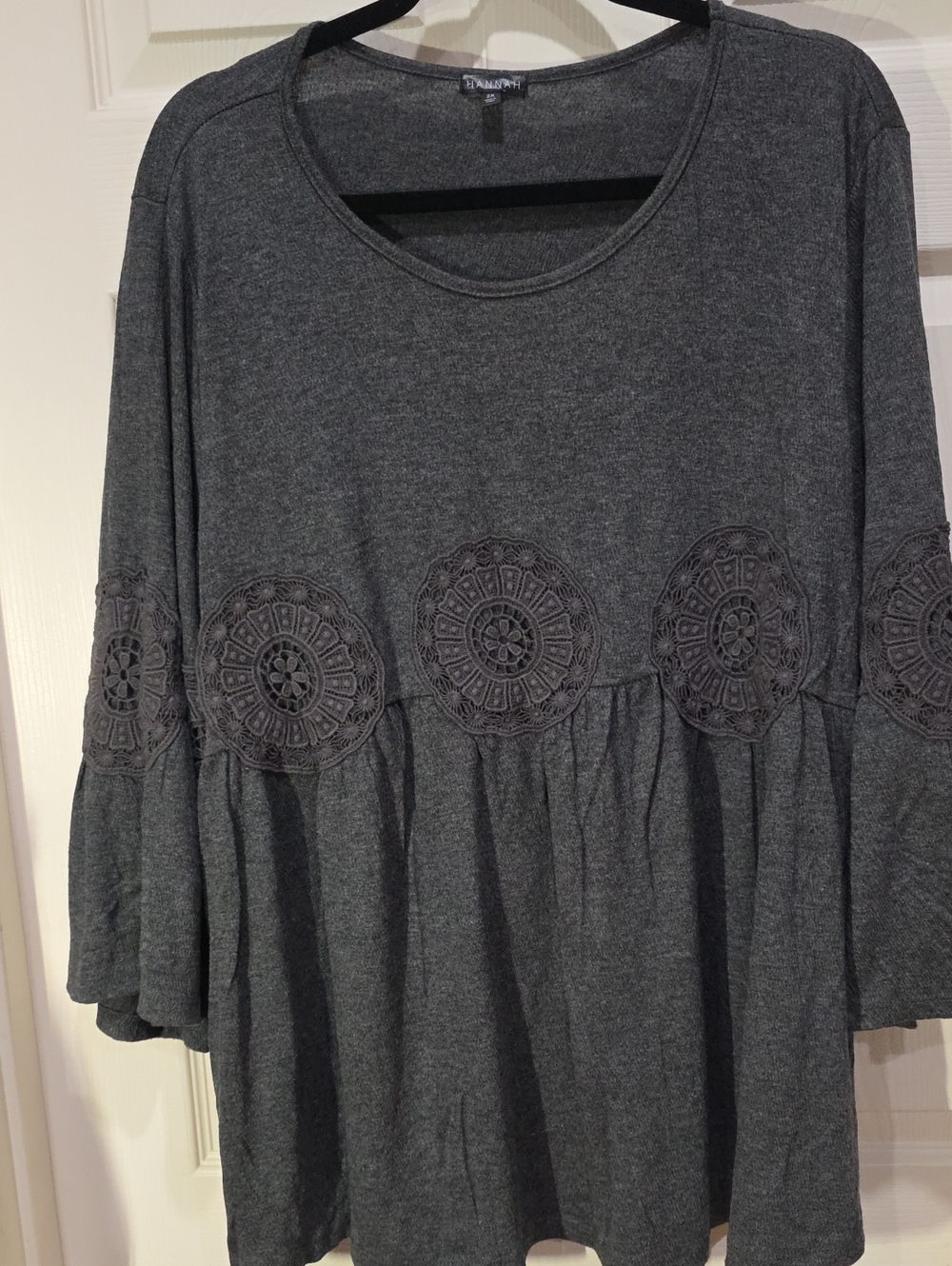 Hannah Dark Charcoal Crochet Medallion Tunic